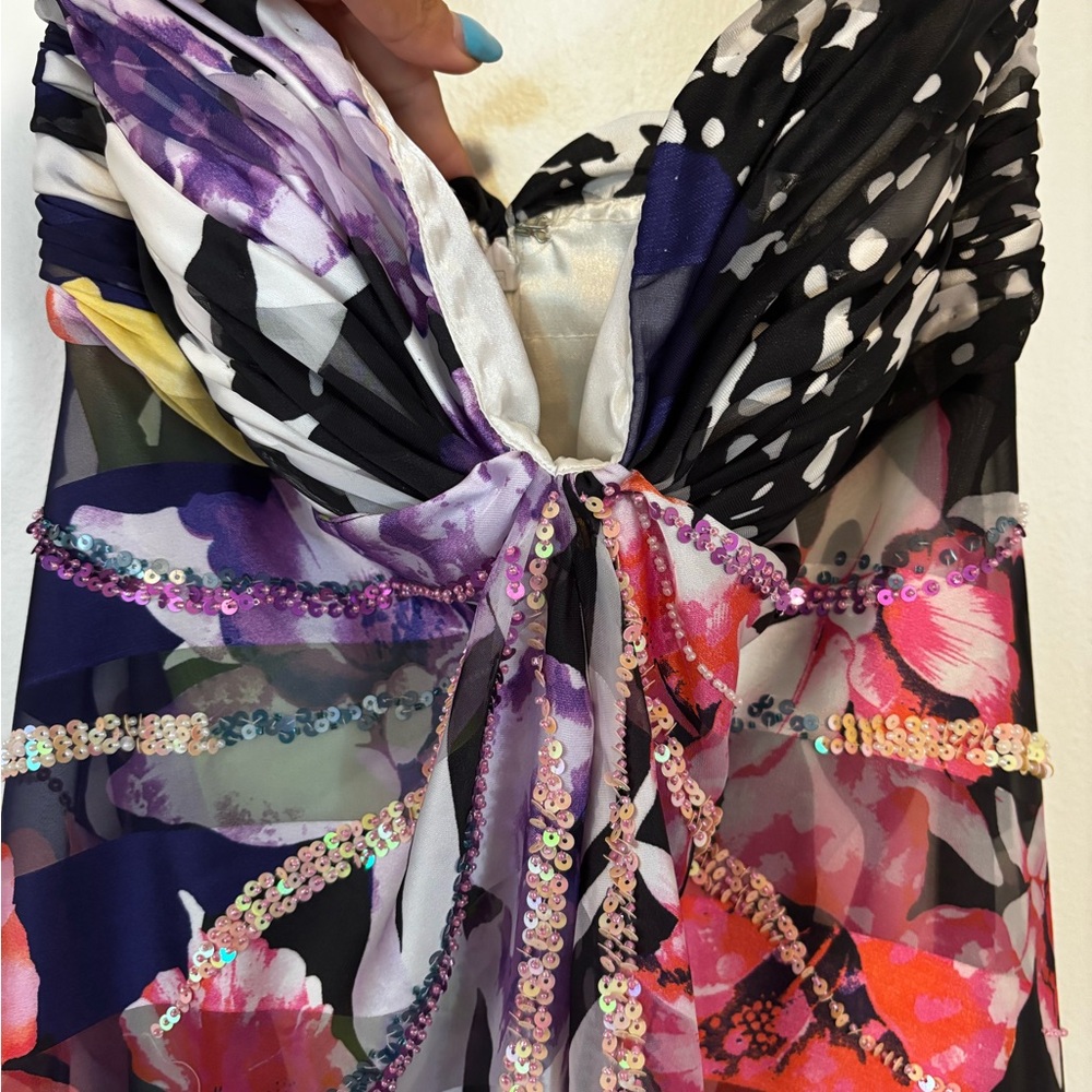 Y2K Handkerchief Britney 90s Floral Multicolor Maxi Prom Dress Zebra Butterfly - Picture 4 of 7